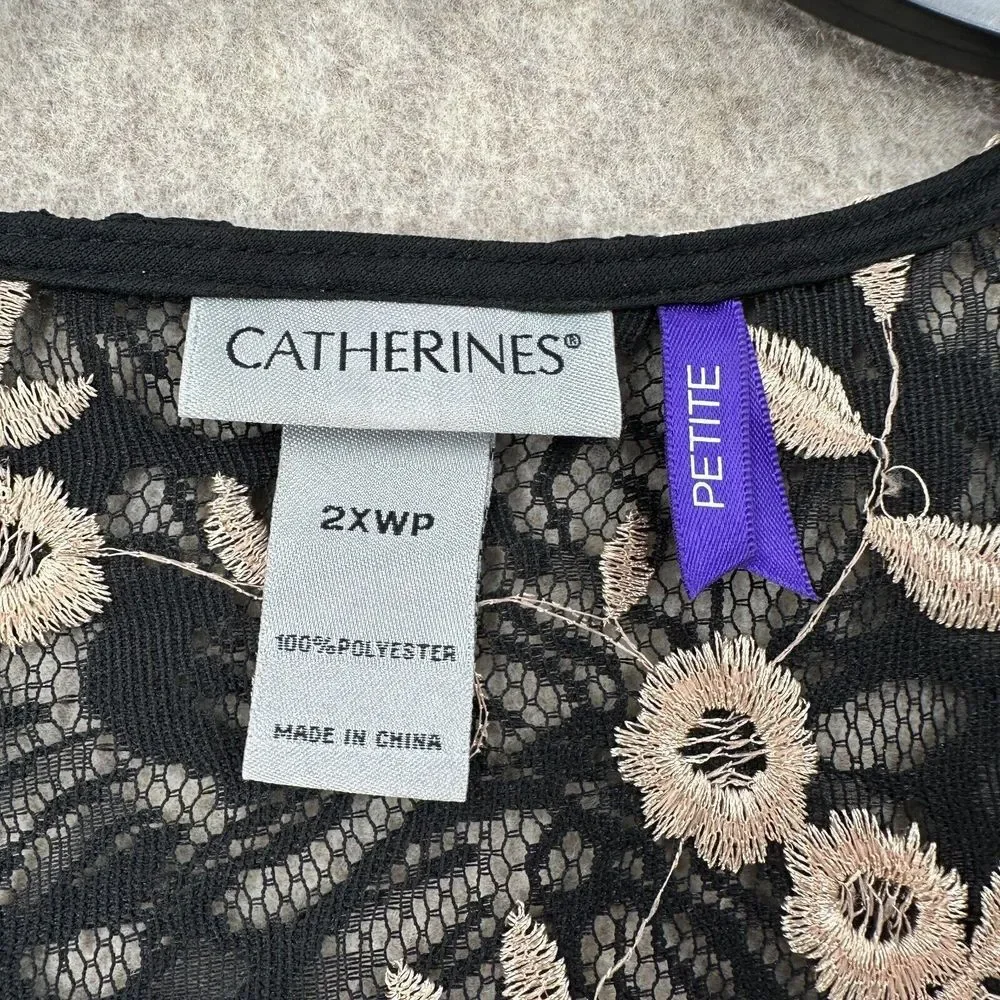 Catherines Cardigan Womens 2XWP Black Ivory Lace Embroidered Boho Cover Up‎ - Picture 5 of 9